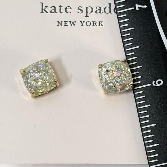 NWT Kate Spade MultiColor Glitter Square Stud Earrings Gold Tone Post Back - Picture 5 of 6